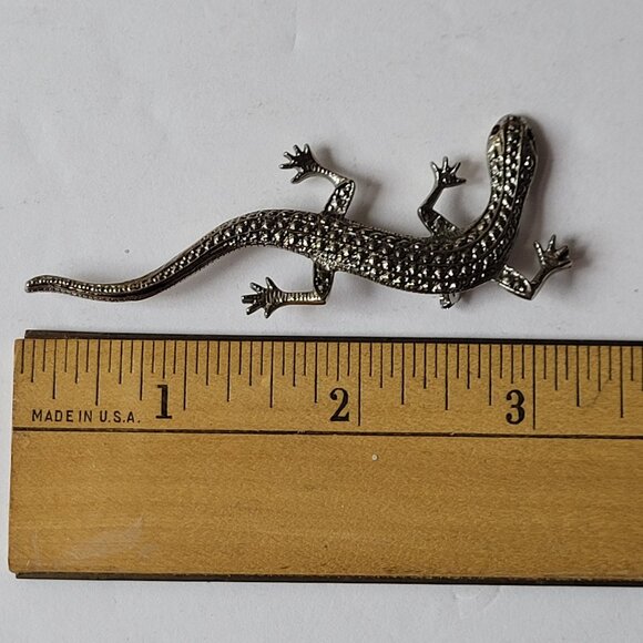 VTG Lizard Pin Brooch Silver-Tone Red Glass Eyes 3.25" Unique Delicate BoHo Cool - Picture 8 of 11